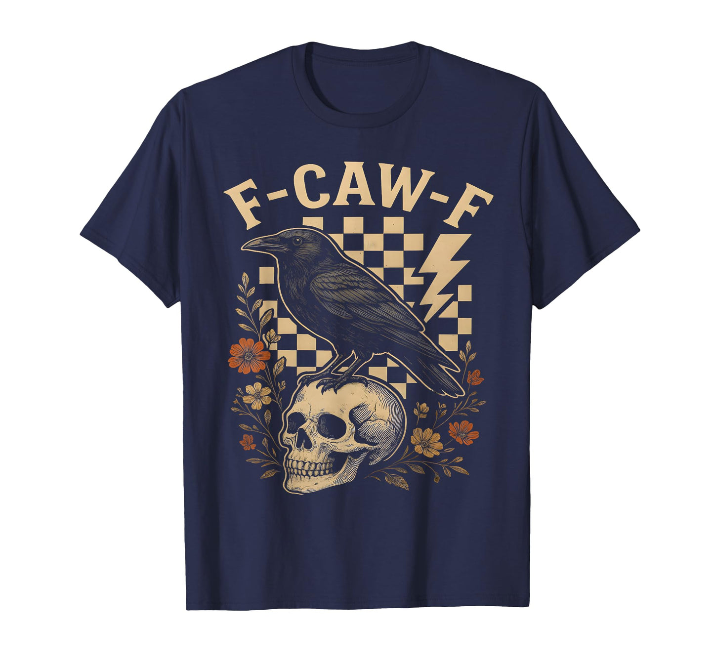 Halloween F Caw F Black Raven Bird F-Caw-F Crow Checkered T-Shirt