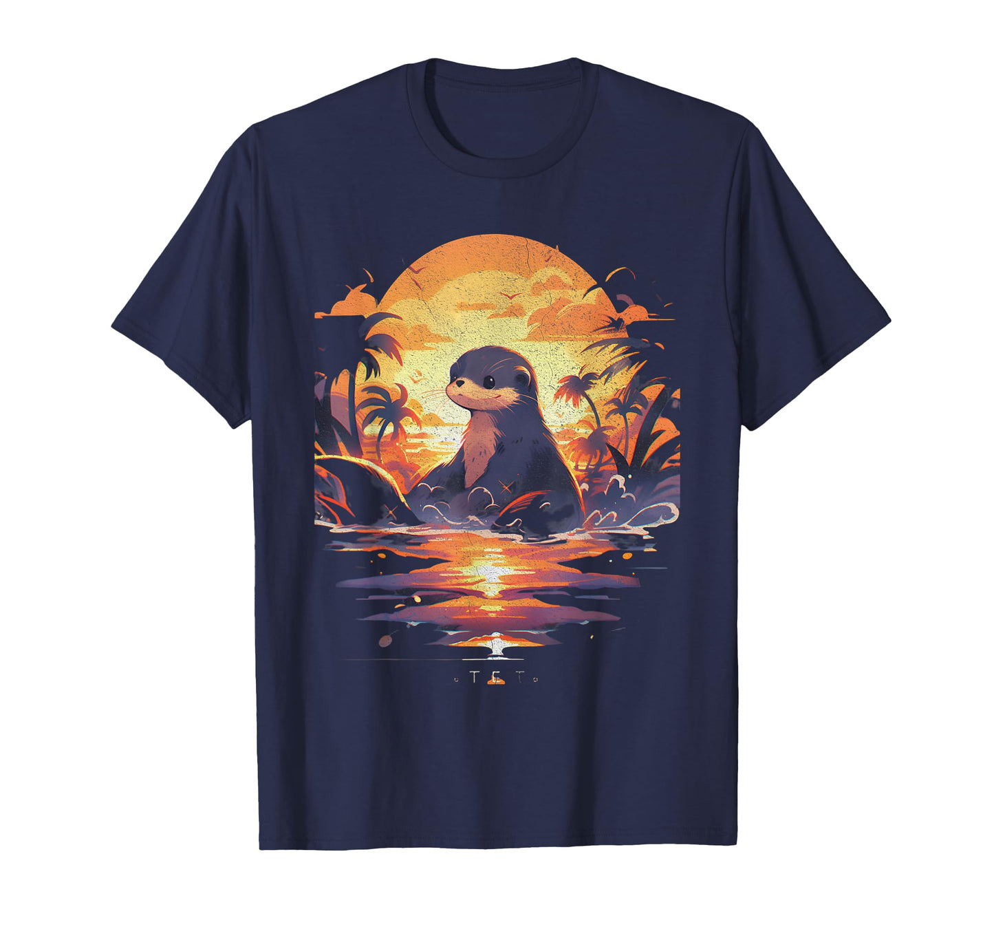 Cute Sunset Otter Tropical Beach Illustration Animal T-Shirt