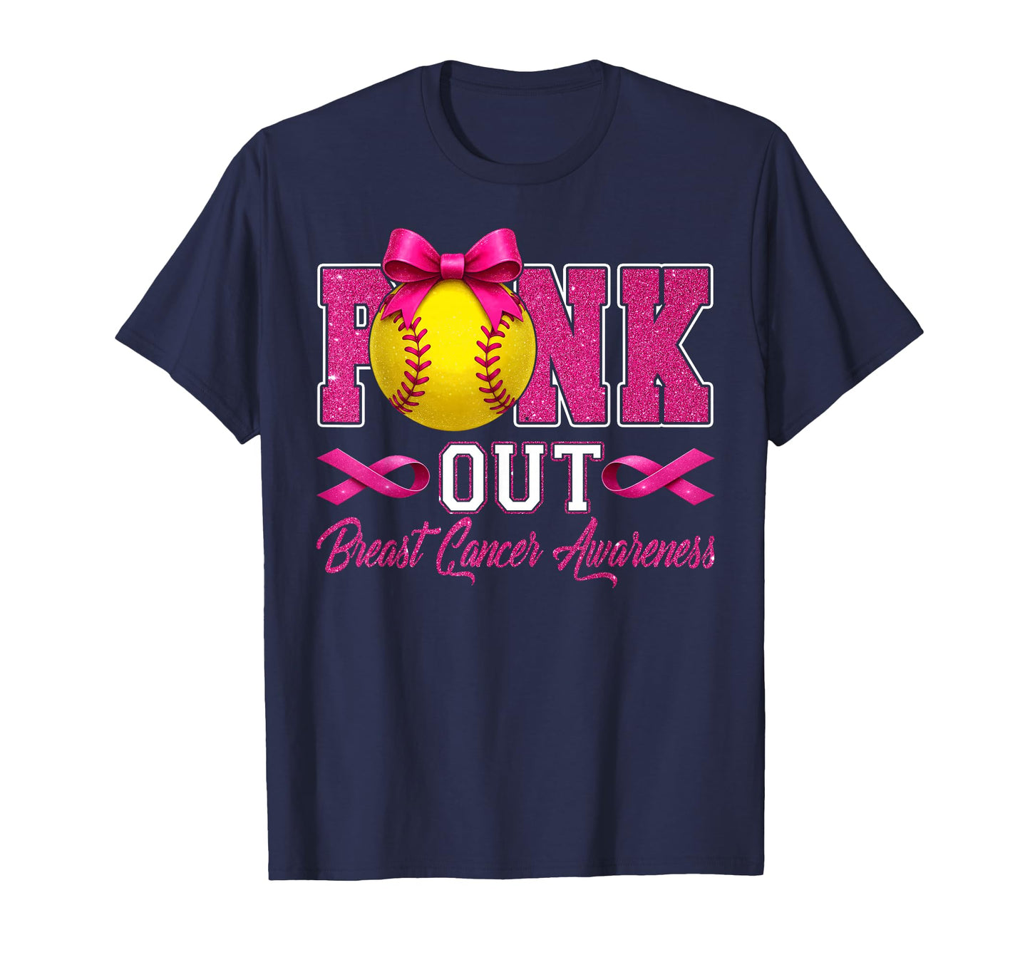 Pink Out Breast Cancer Awareness Coquette Bow & Softball T-Shirt