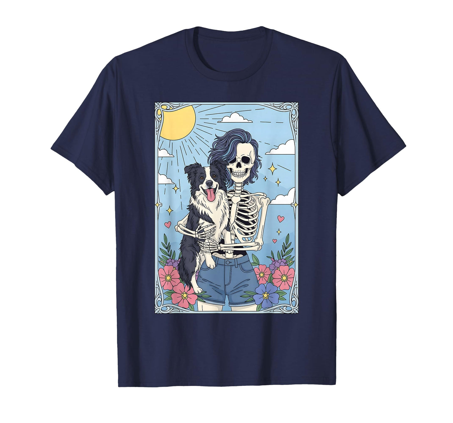 Border Collie Dog Tarot Card Halloween Costume Skeleton T-Shirt