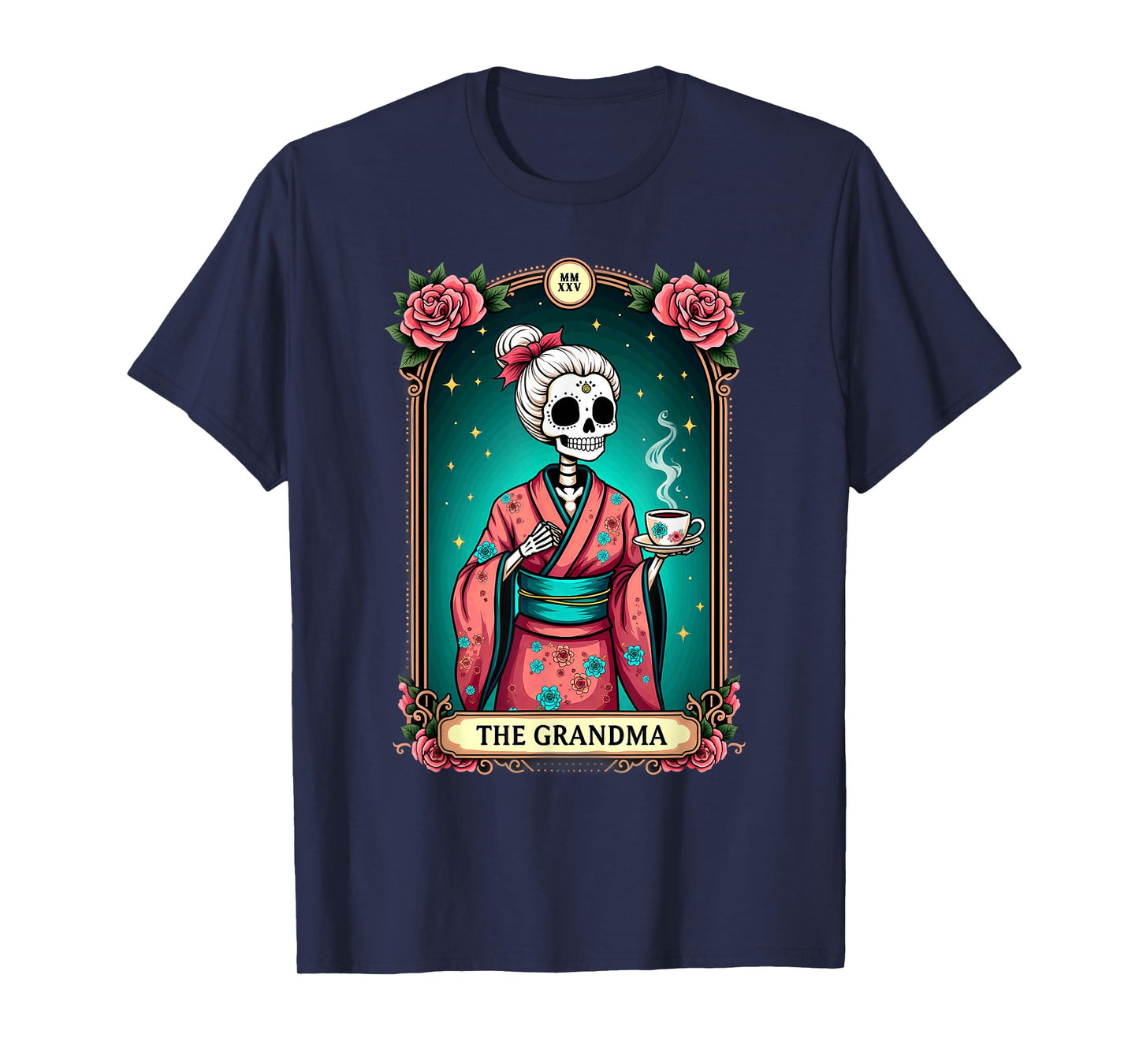 Tarot Card The Grandma Skeleton Drinking Coffee Halloween T-Shirt