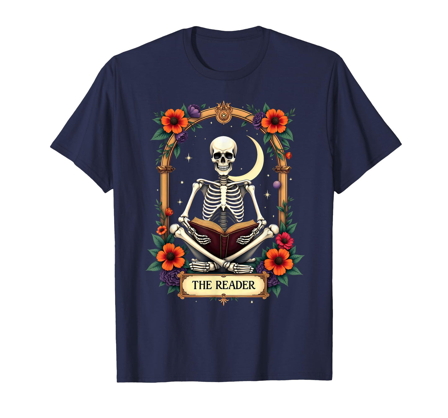 Tarot Card Skeleton Reading Book Librarian The Reader T-Shirt