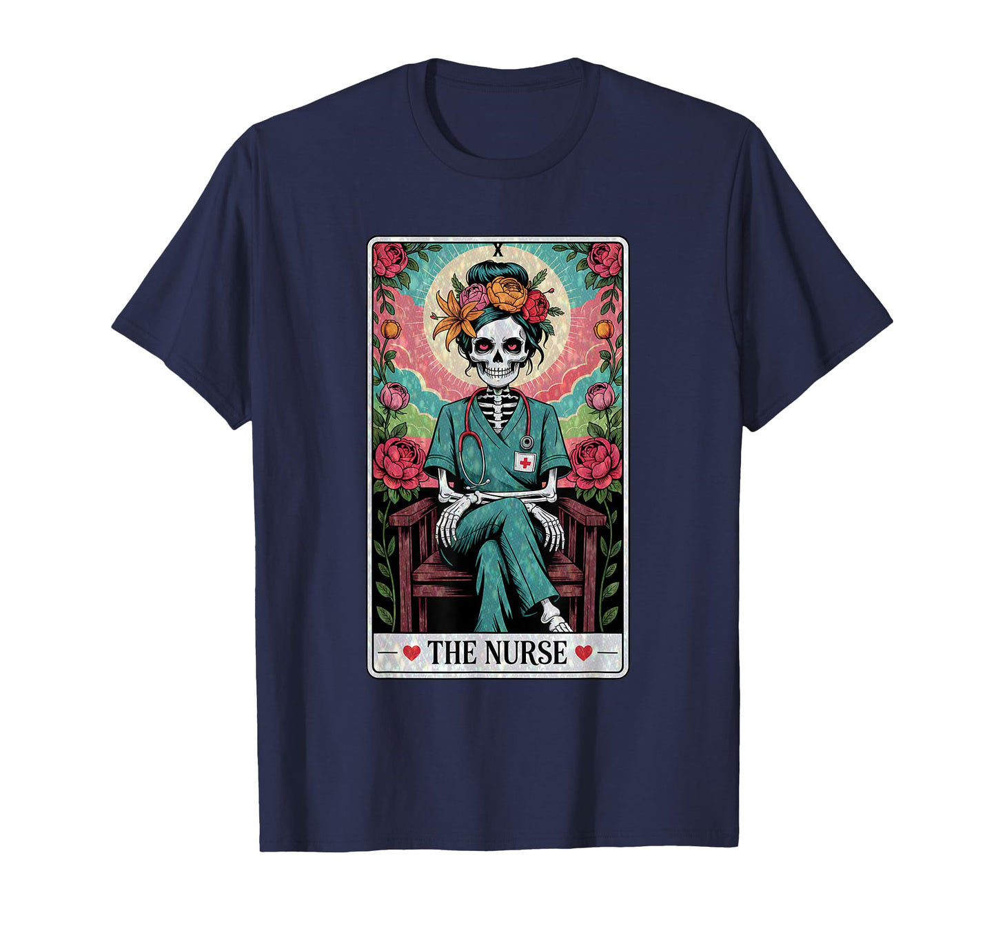 Nurse Skeleton Tarot Card Gothic Day of The Dead Nursing T-Shirt