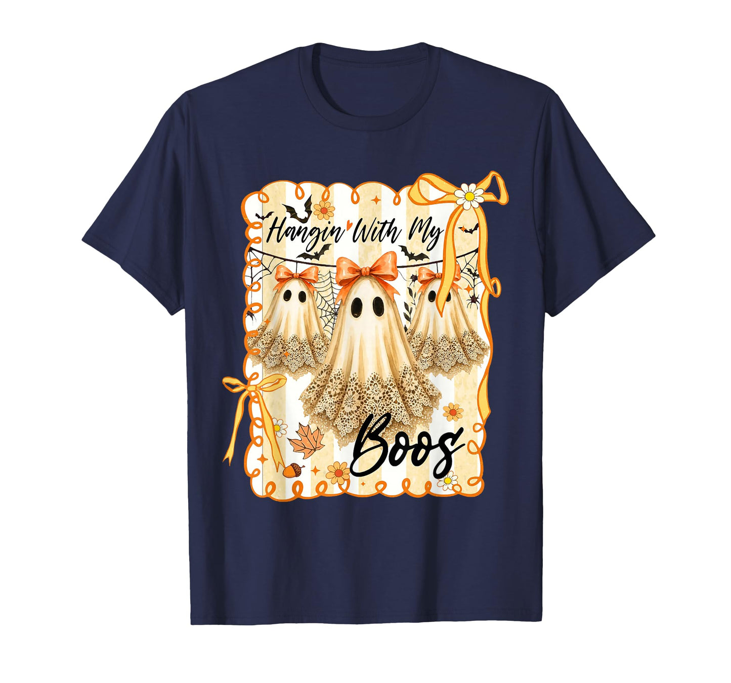 Hangin' with My Boos Retro Coquette Bow Ghosts Halloween T-Shirt