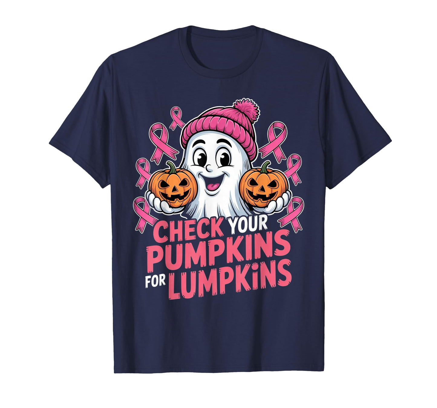Check Your Pumpkins for Lumpkins Halloween Breast Cancer T-Shirt