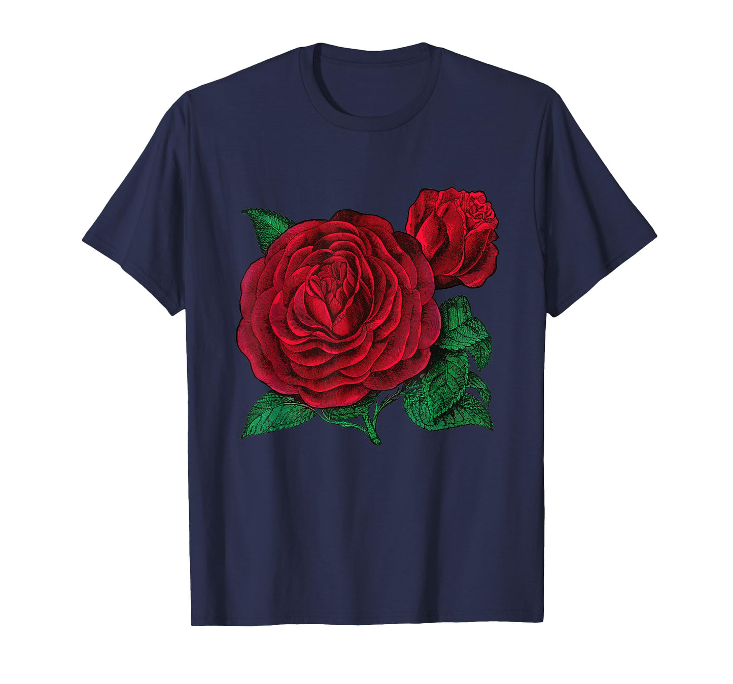 Vintage Red Roses Flower Floral Illustration Blossom Lovers T-Shirt