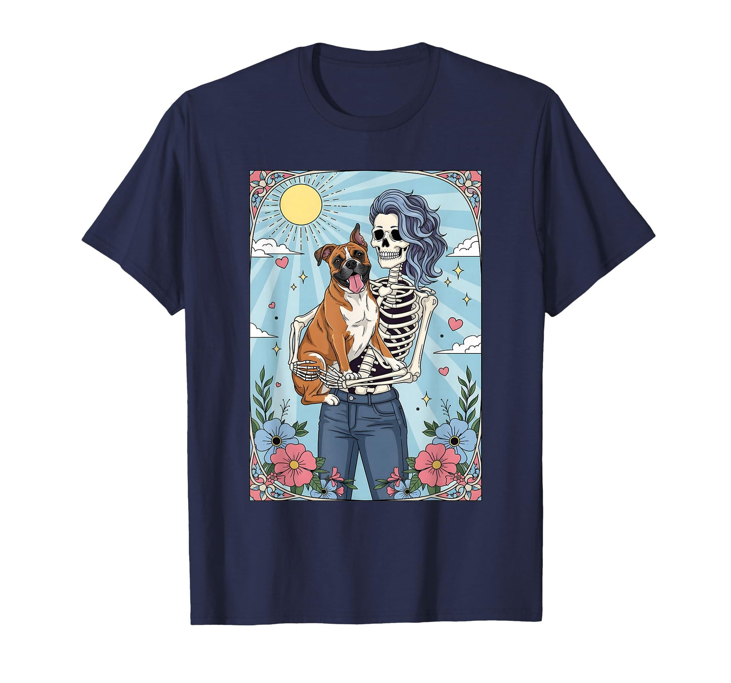 Boxer Dog Tarot Card Halloween Costume Skeleton T-Shirt