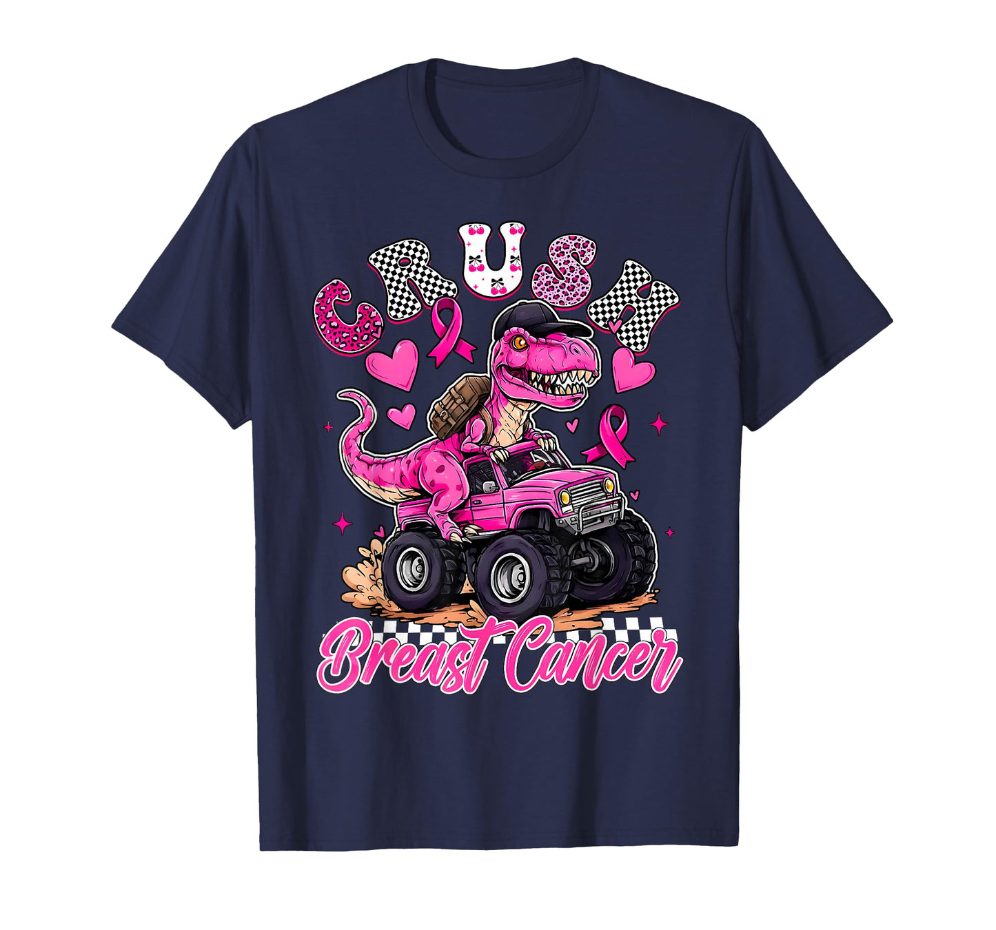 Crush Breast Cancer Dinosaur T Rex Monster Truck Boys Kids T-Shirt