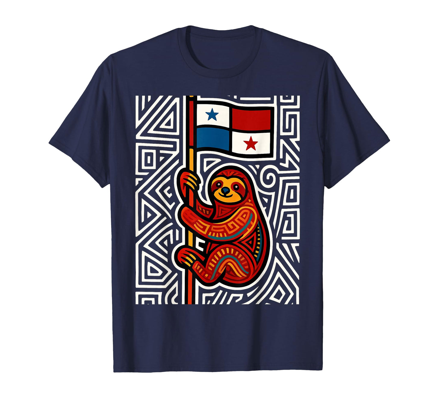 Sloth Inspired by Mola Artwork of Panama Kuna T-Shirt