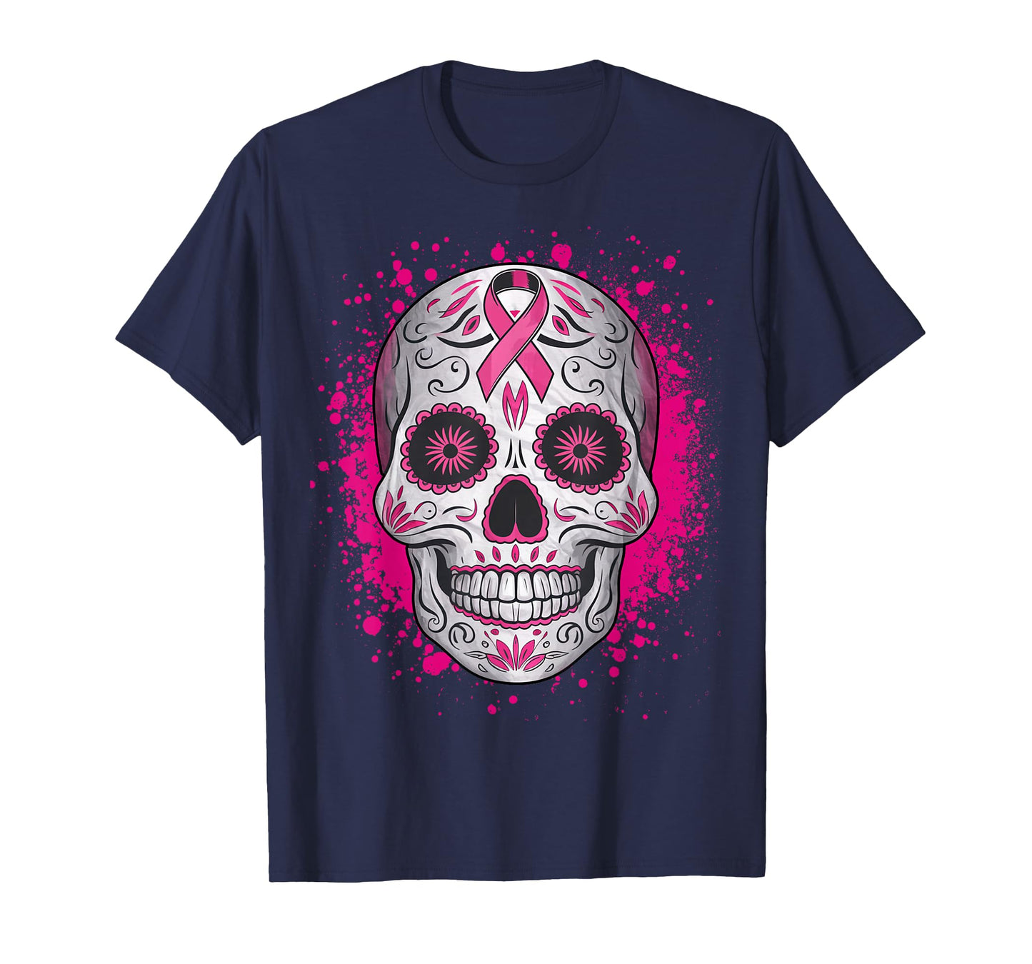 Sugar Skull Breast Cancer Shirts Awareness 2025 Pink Ribbon T-Shirt