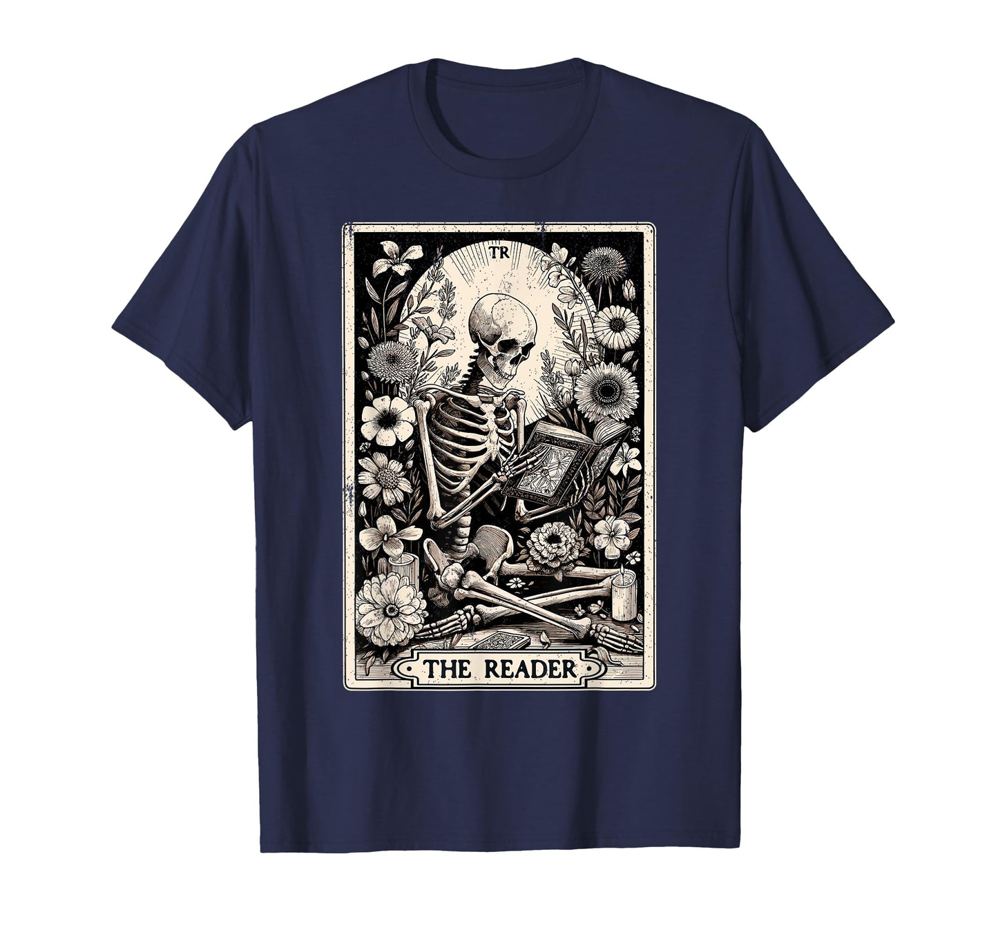 The Reader Tarot Card Funny Book Lover Skeleton Reading Book T-Shirt