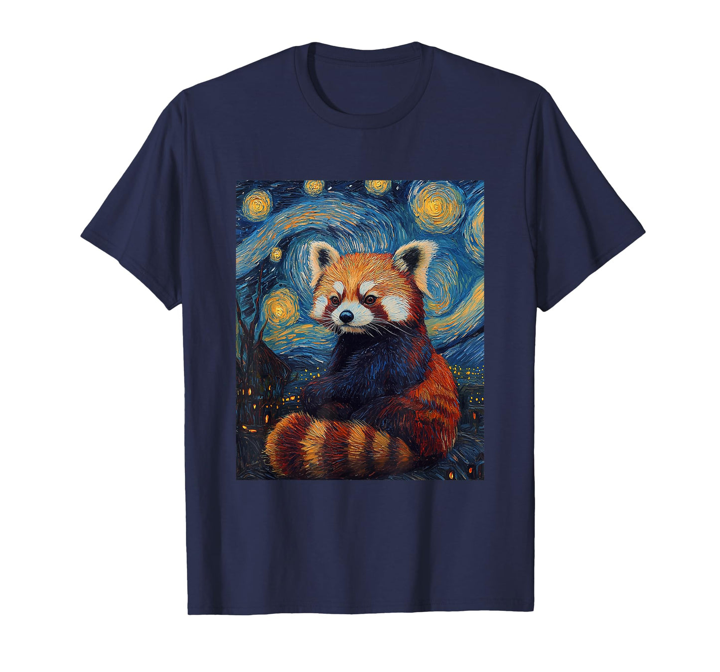 Cute Red Panda Bear - Van Gogh Style - Starry Night Graphic T-Shirt