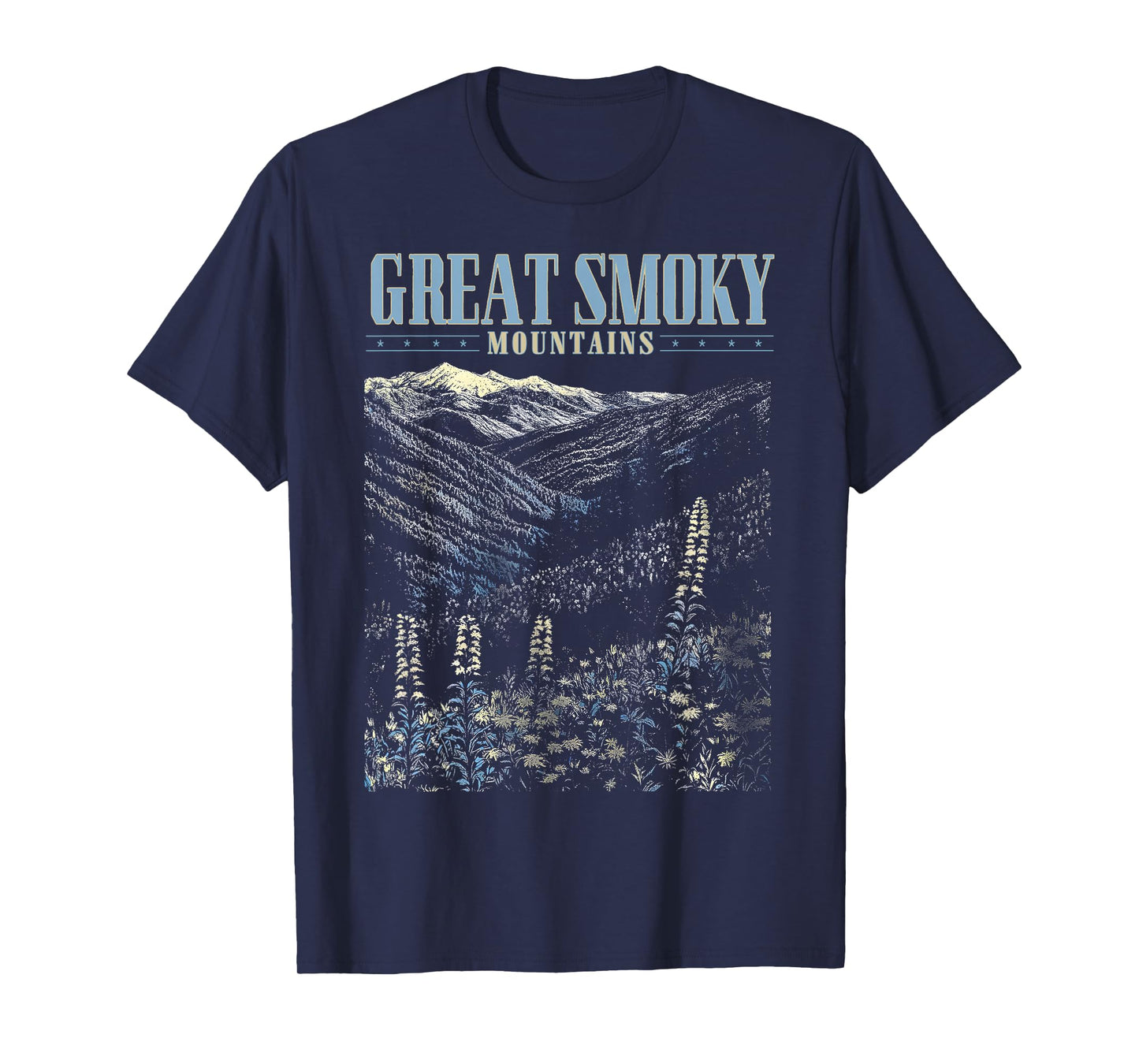 Retro Great Smoky Mountains Wildflower Landscape T-Shirt
