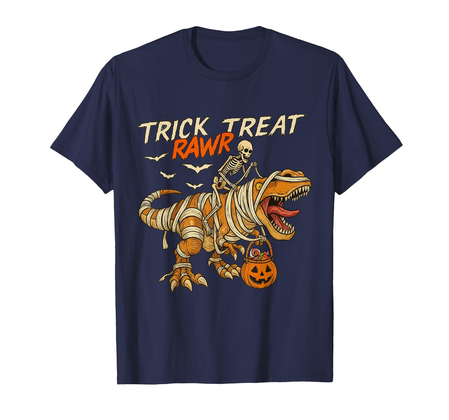 Dinosaur Halloween Mummy Skeleton Funny Trick Rawr Treat T-Shirt