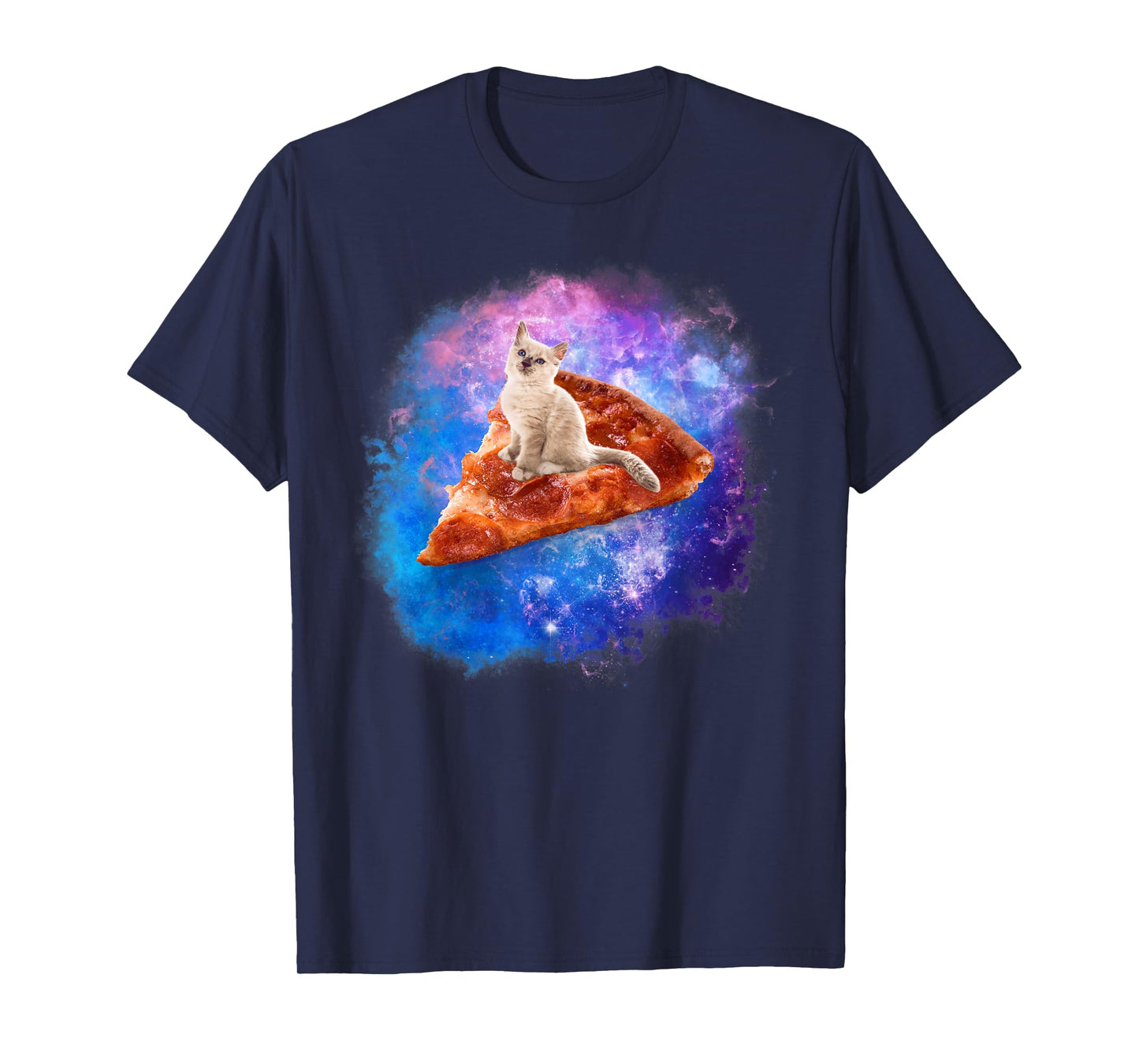 Galaxy Cat Riding A Pizza Men Women Kids T-Shirt