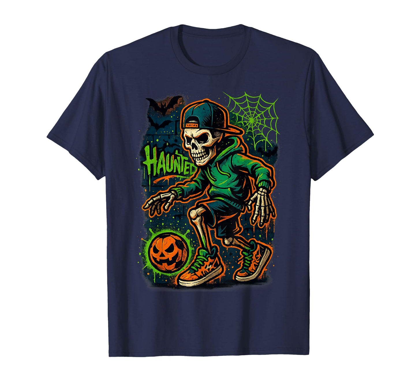 Skeleton Basketball Halloween Pumpkin Sport Haunted Court T-Shirt