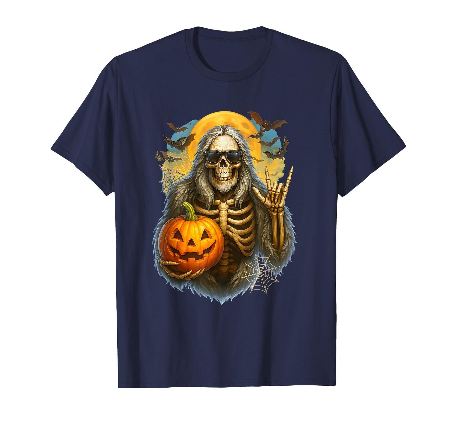 Bigfoot Skeleton Holding Pumpkin Jack O Lantern Halloween T-Shirt