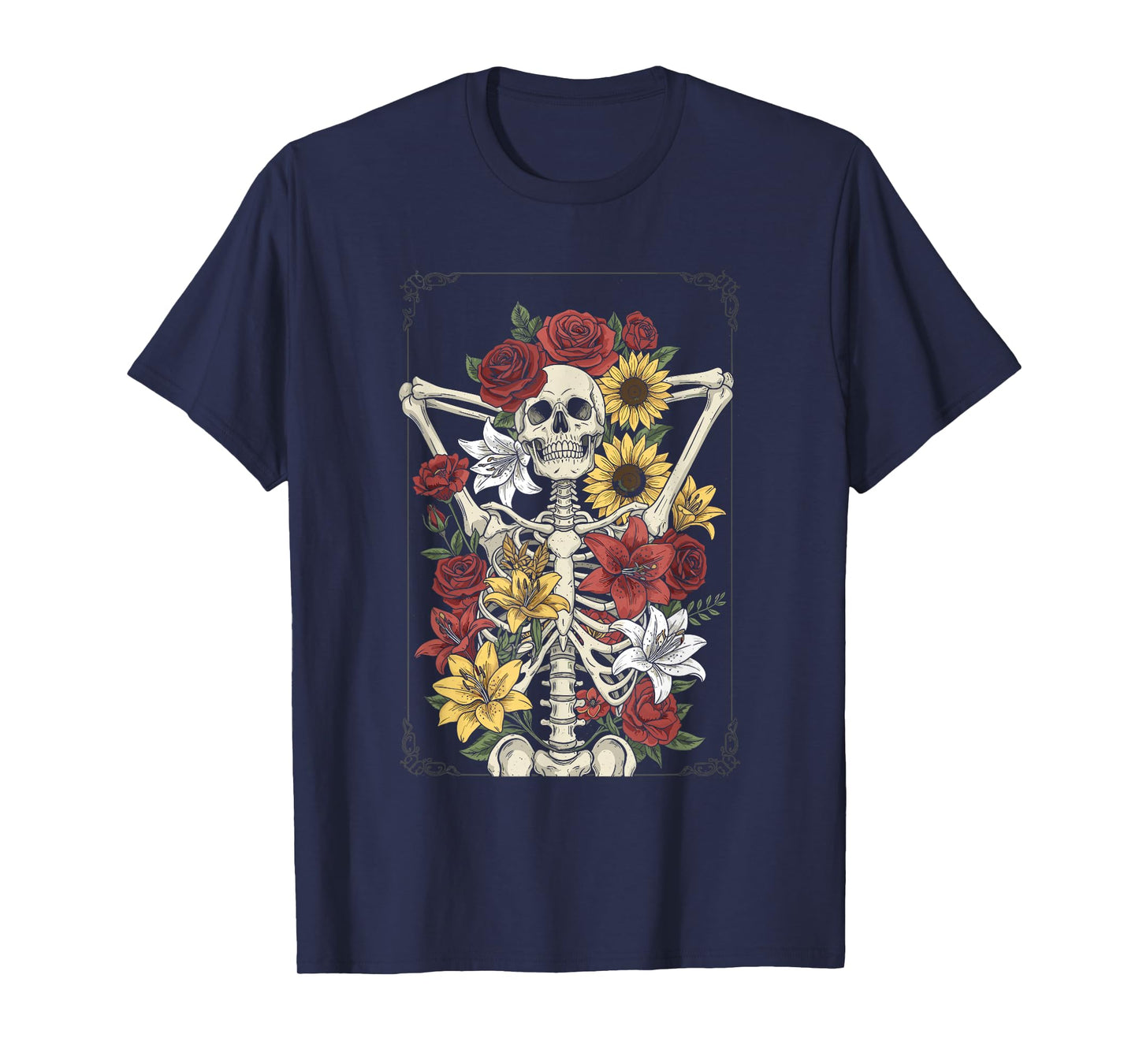 Skeleton with Flowers Funny Halloween T-Shirt