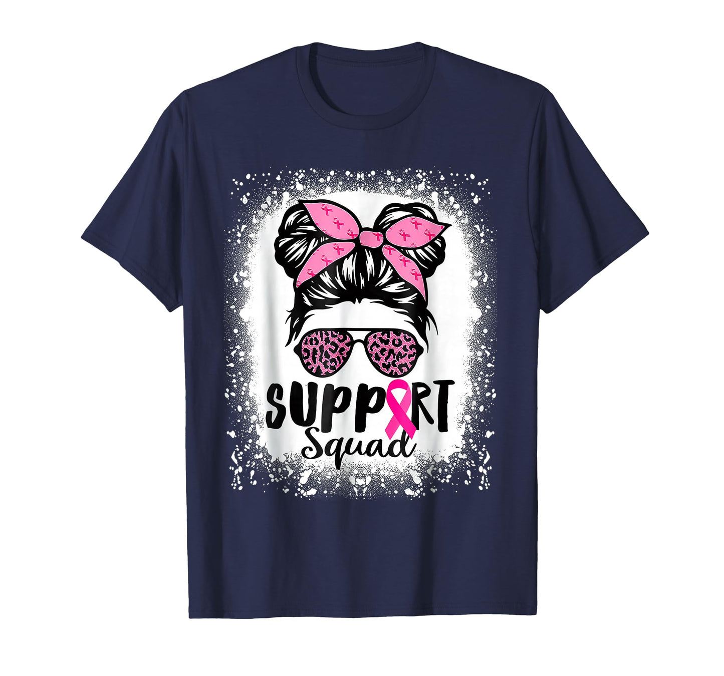 Messy Bun Glasses Pink Support Squad Breast Cancer Awareness T-Shirt