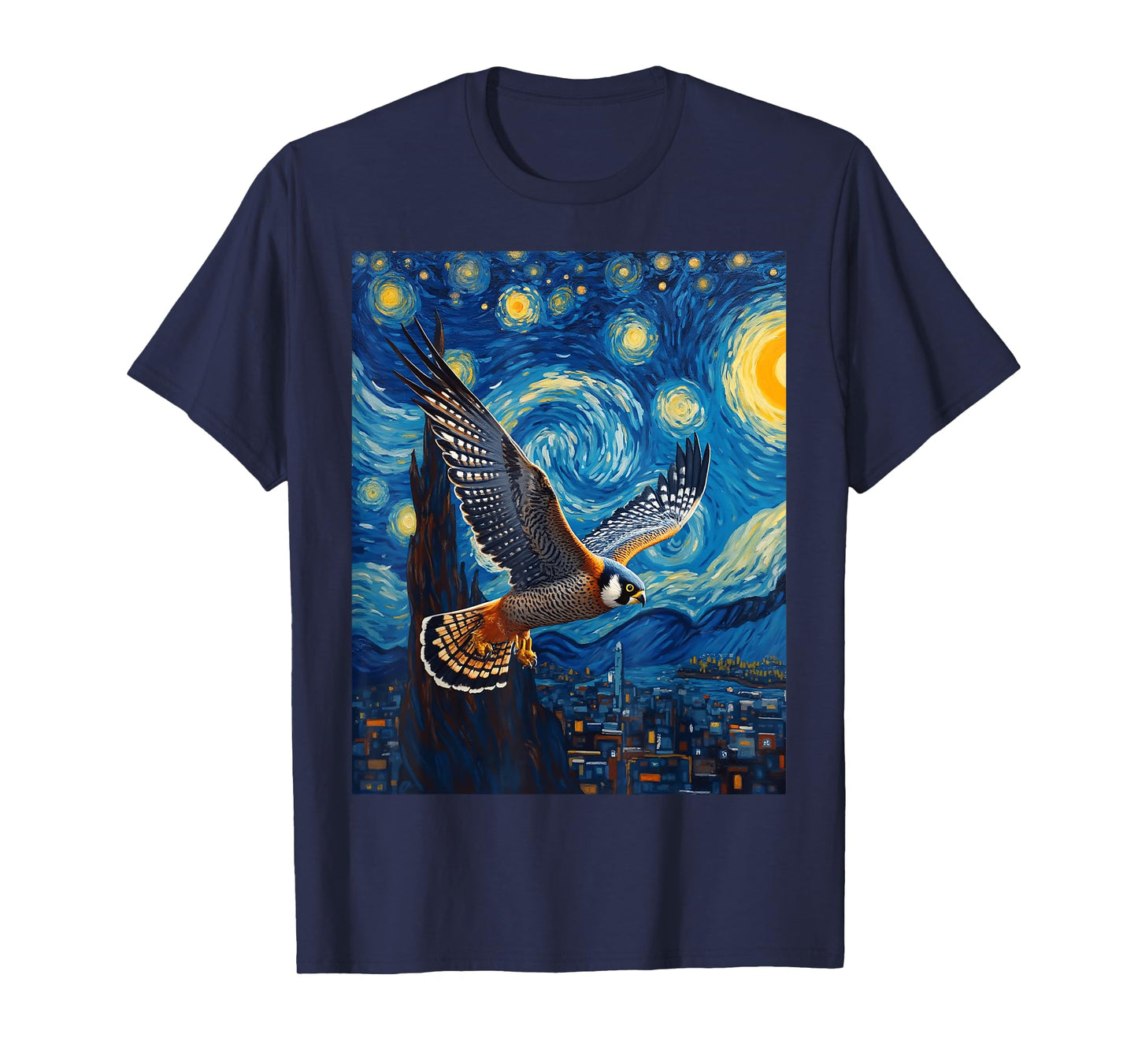 Van Gogh's Starry Night Peregrine Falcon Sky Bullet Animal T-Shirt