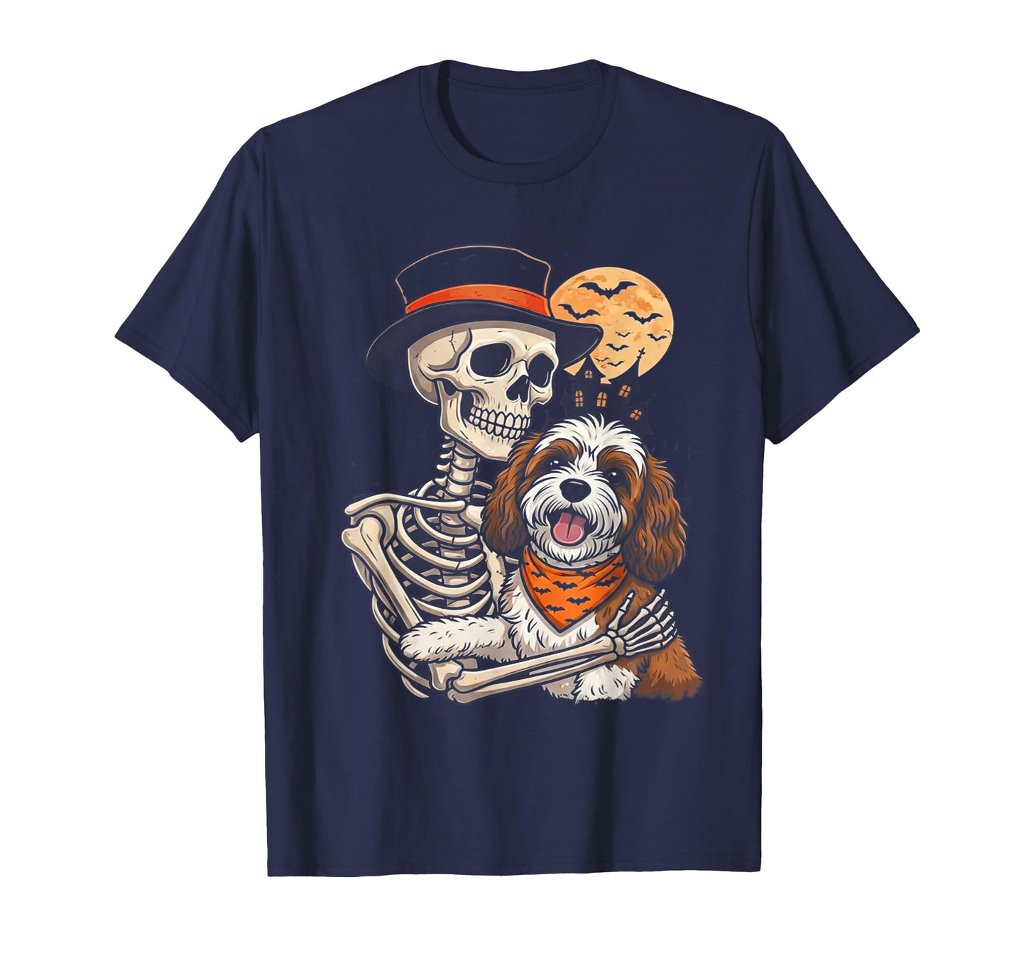 Skeleton Hugging Cavapoo Cockapoo Halloween Lover Mom Dad T-Shirt