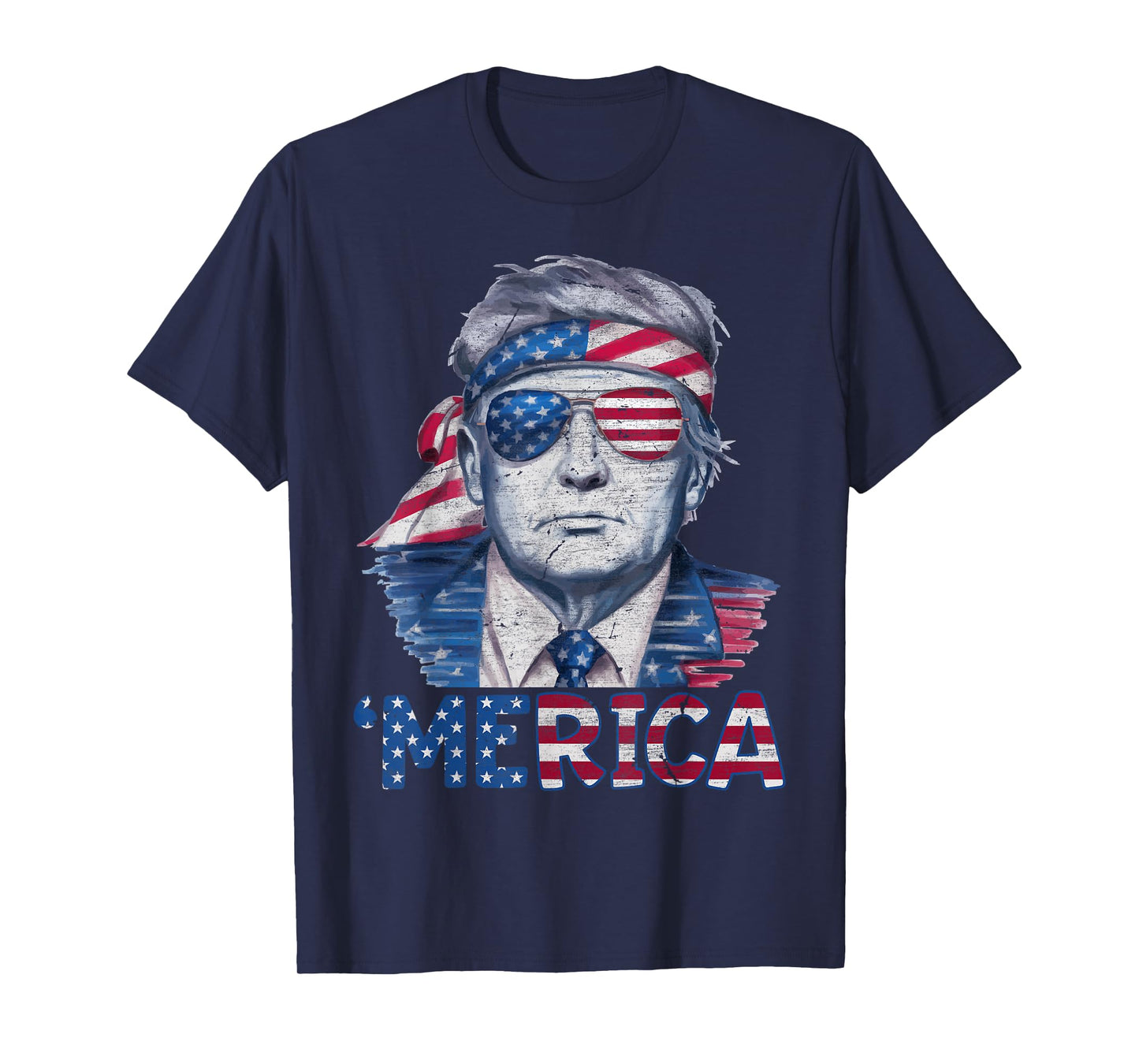 Happy 4th Of July Donald Trump 'Merica USA Flag Sunglass T-Shirt