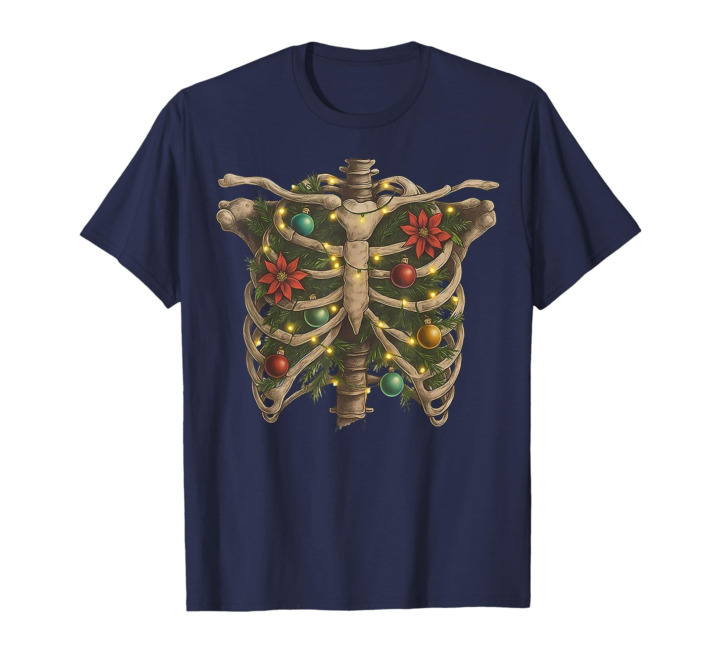 Ribcage Christmas Tree Retro Goth Skeleton Funny T-Shirt
