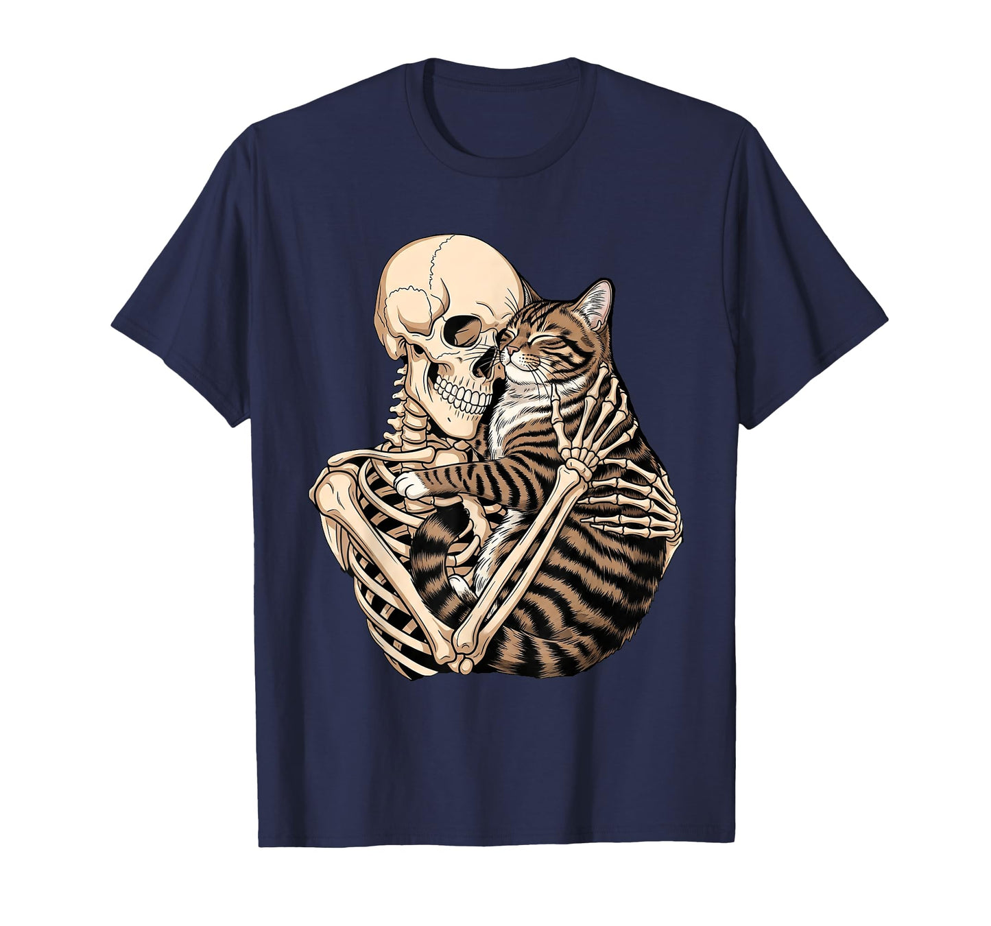 Skeleton Hugging Cat Halloween Cat Lover Cat Mom Dad T-Shirt