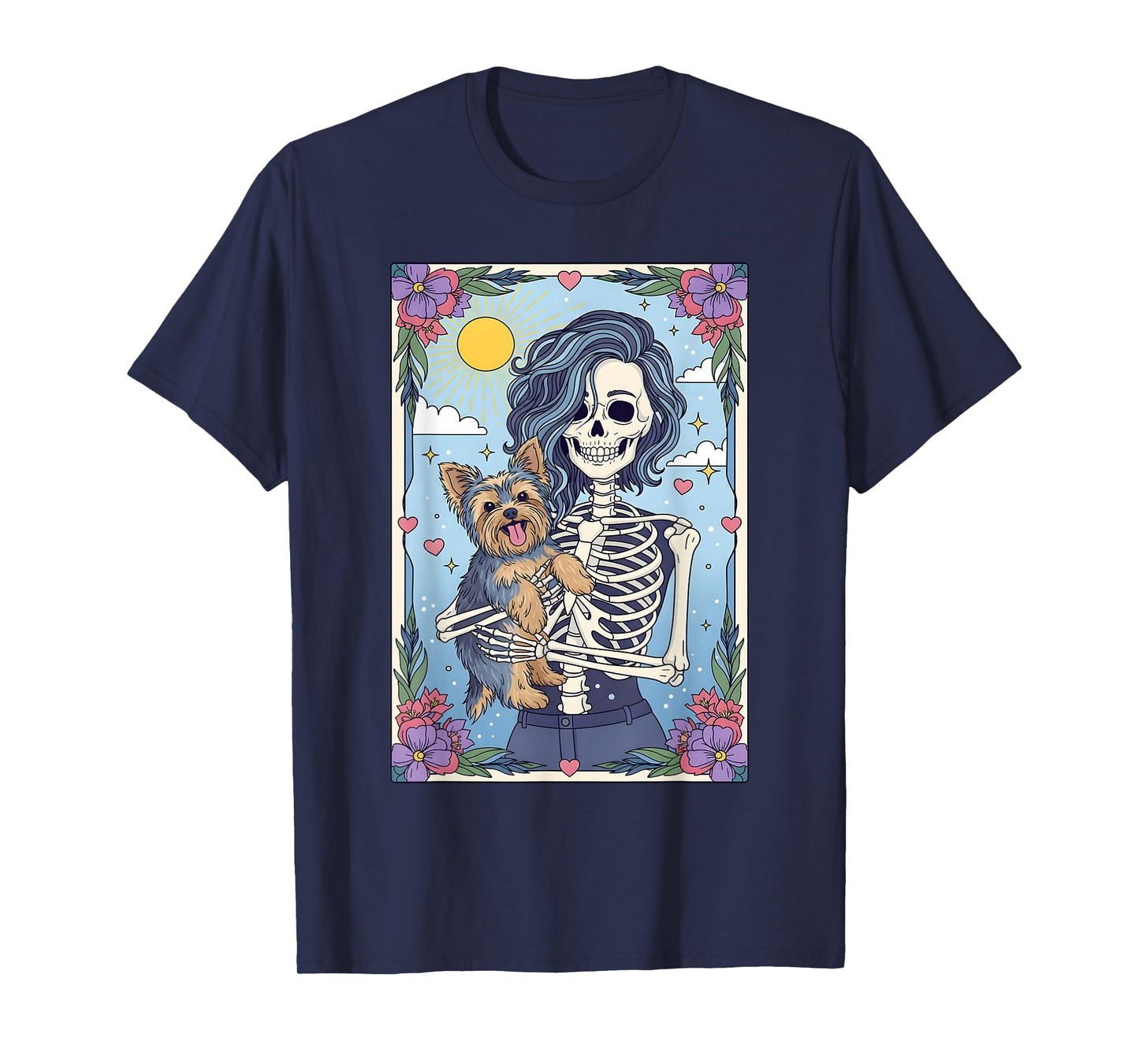 Yorkshire Terrier Dog Tarot Card Halloween Costume Skeleton T-Shirt