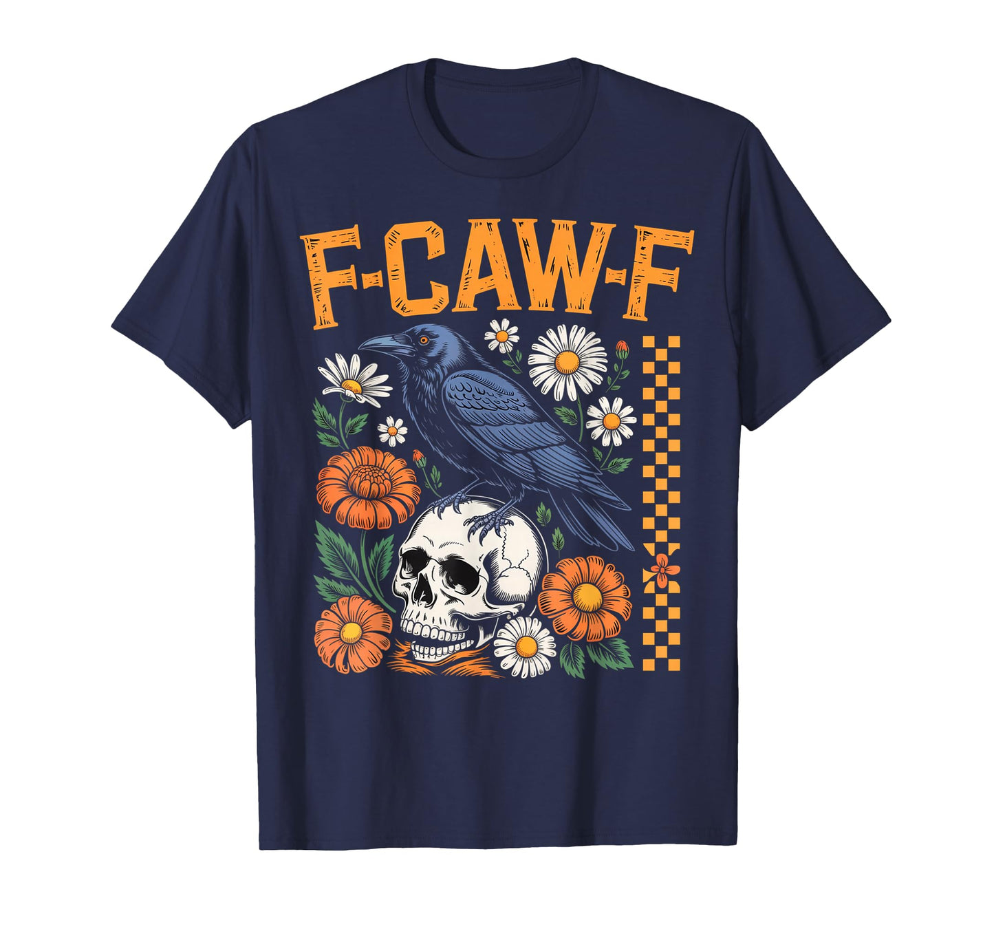 Funny F Caw F Raven Skull Floral Graphic Halloween Crow Pun T-Shirt