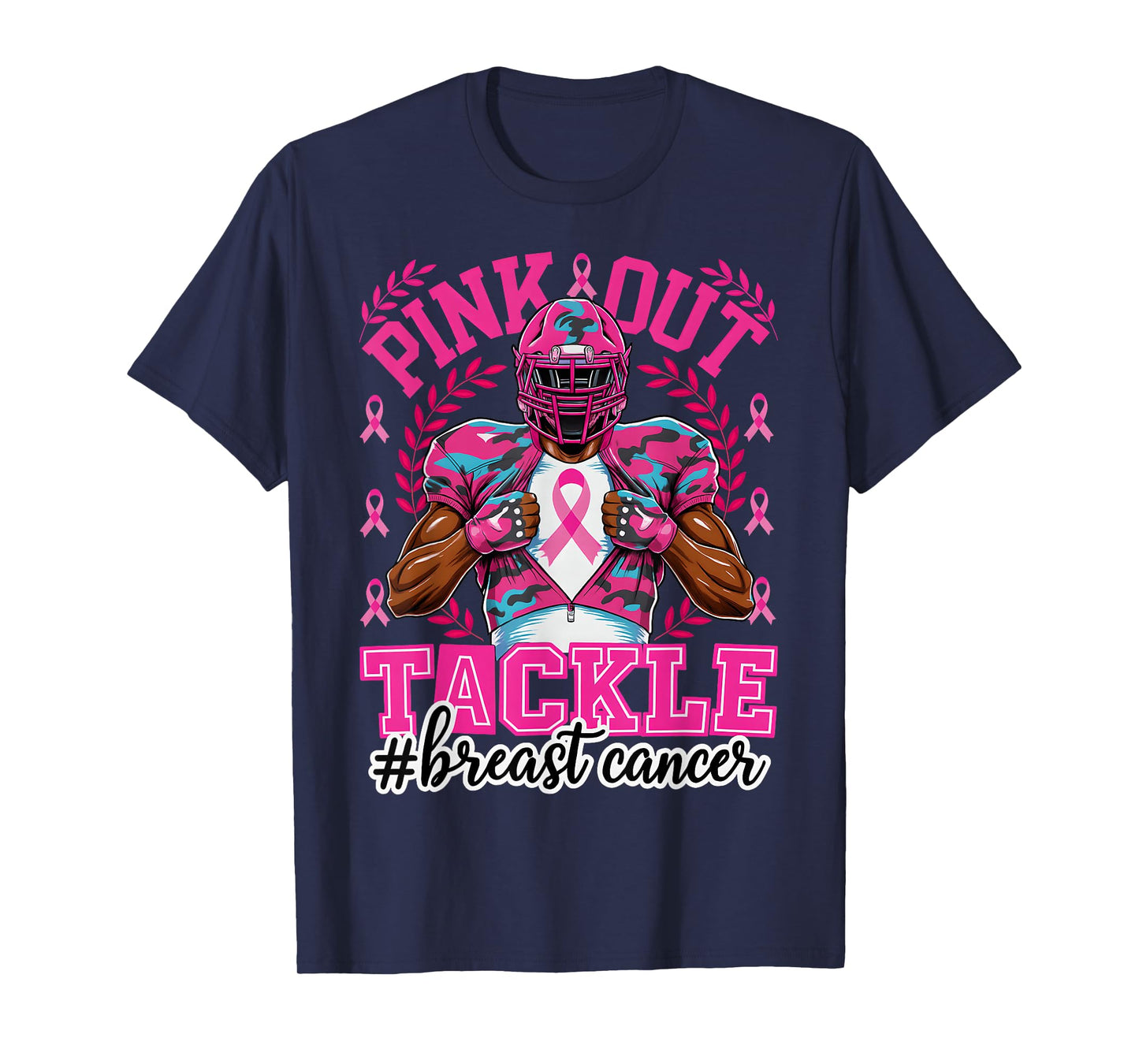 HUGvyn Breast Cancer: Pink Out Tackle Football Pink Ribbon T-Shirt