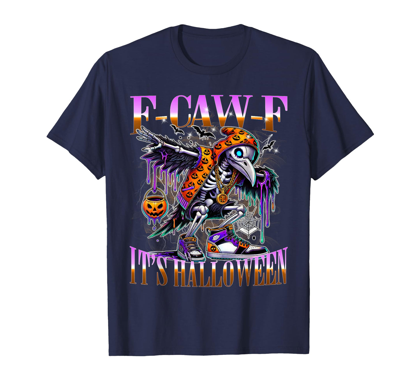 F-Caw-F Raven Skeleton Halloween Urban Graffiti T-Shirt