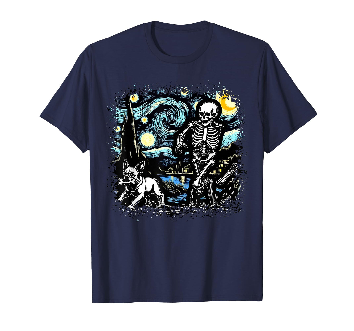 Skeleton Chasing French Bulldog Halloween Dog Owner T-Shirt