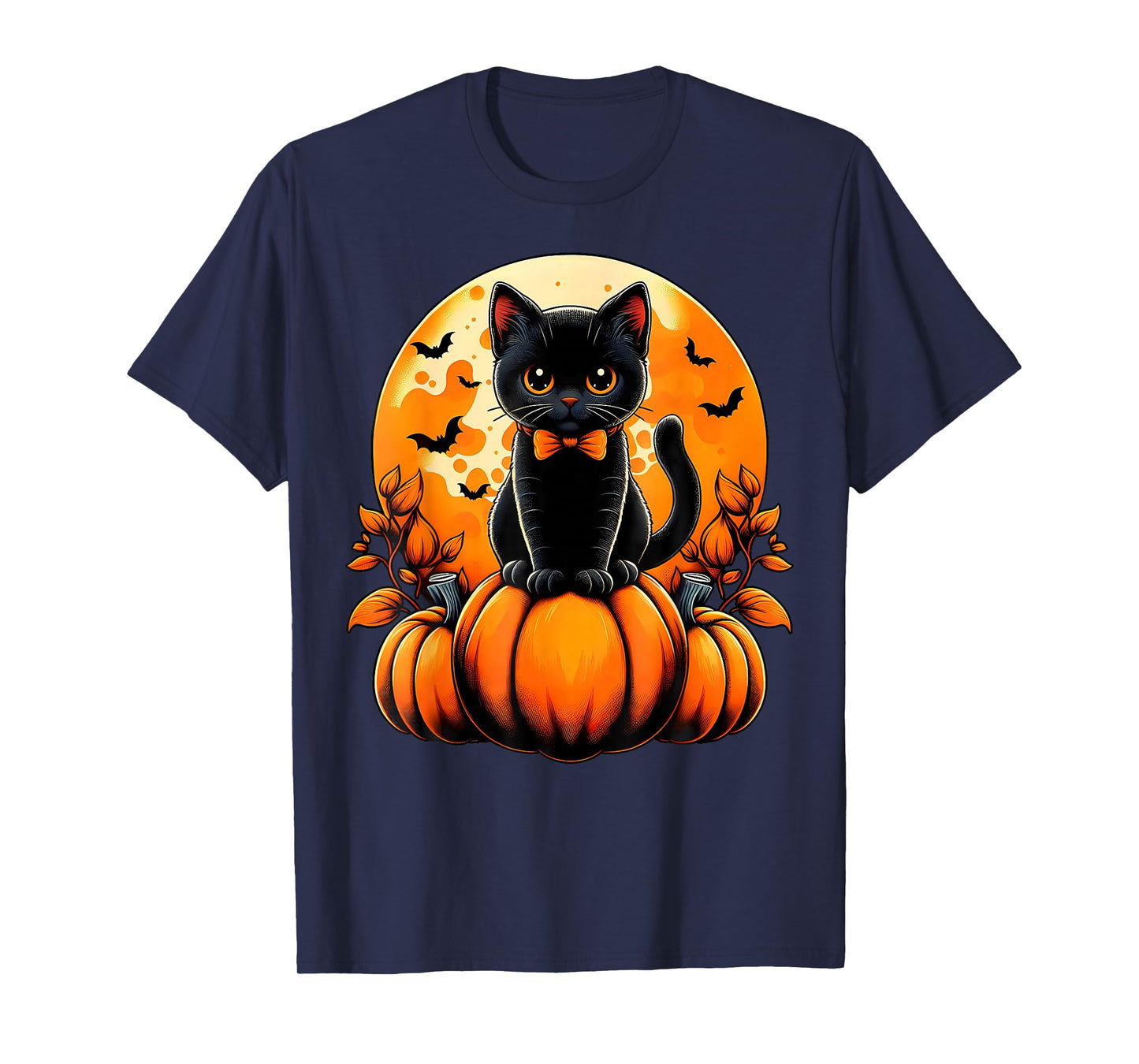 Retro Black Cat Pumpkin Halloween Costume Fall Autumn Season T-Shirt