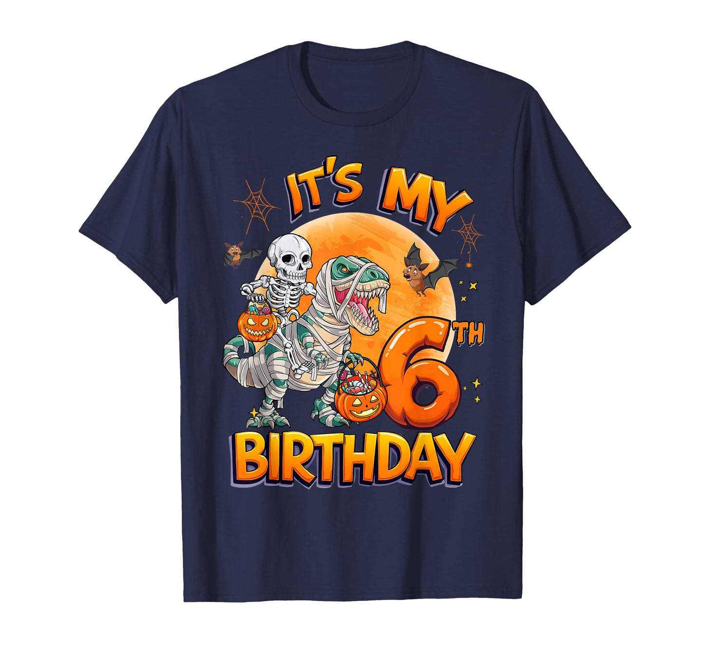 It's My 6th Birthday Dinosaur Skeleton Halloween 6 Years Old T-Shirt