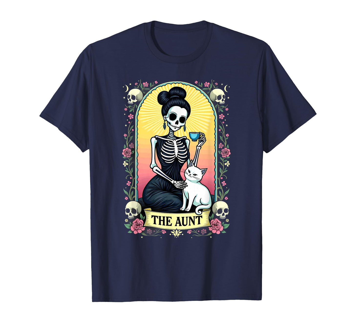 Gothic Tarot Card Aunt Skeleton Cat Mom Coffee T-Shirt
