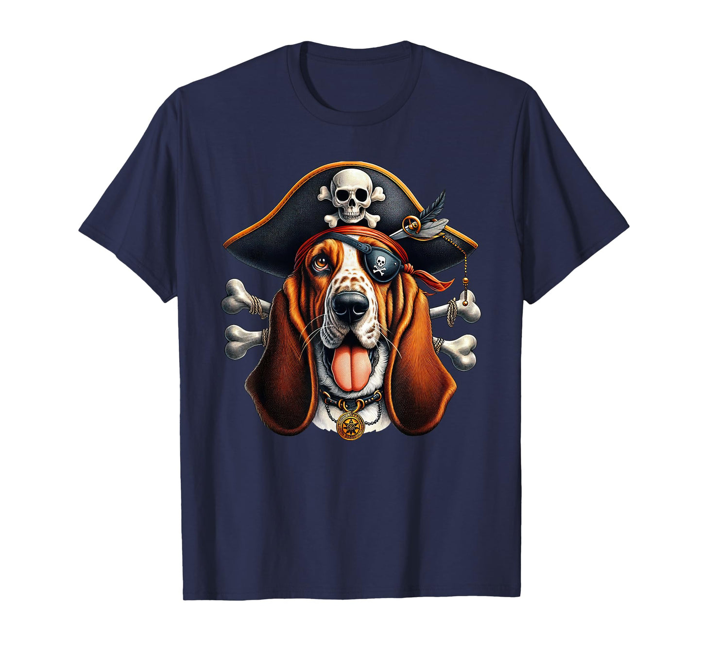 Basset Hound Pirate Crossbones Halloween Mens Womens Kids T-Shirt
