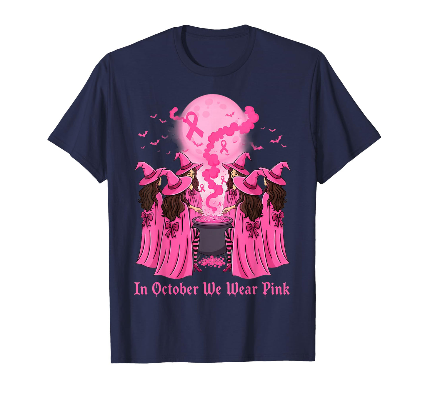 October We Wear Pink Witch Halloween Breast Cancer Awareness T-Shirt