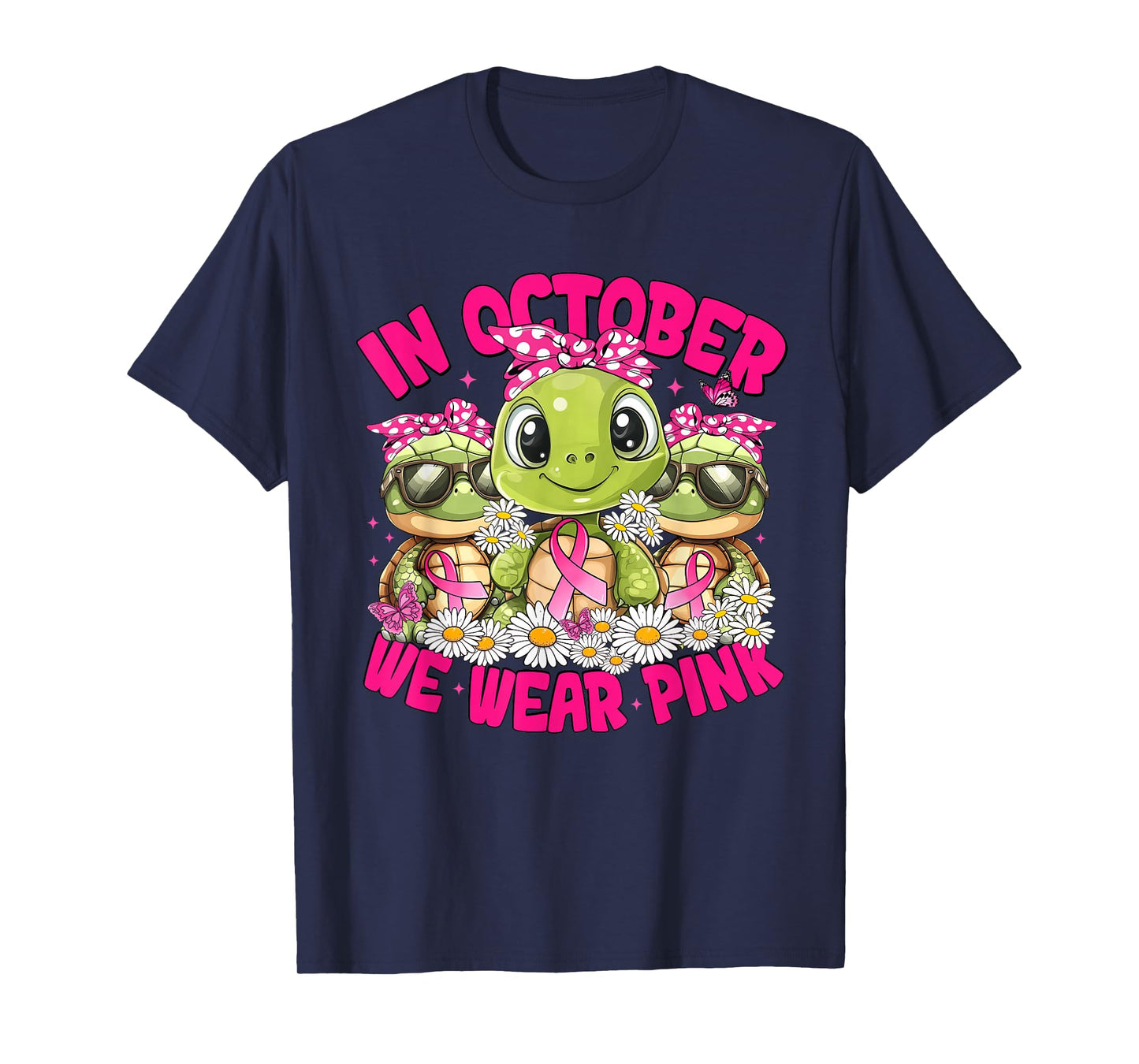 in October We Wear Pink Breast Cancer Awareness Turtle T-Shirt
