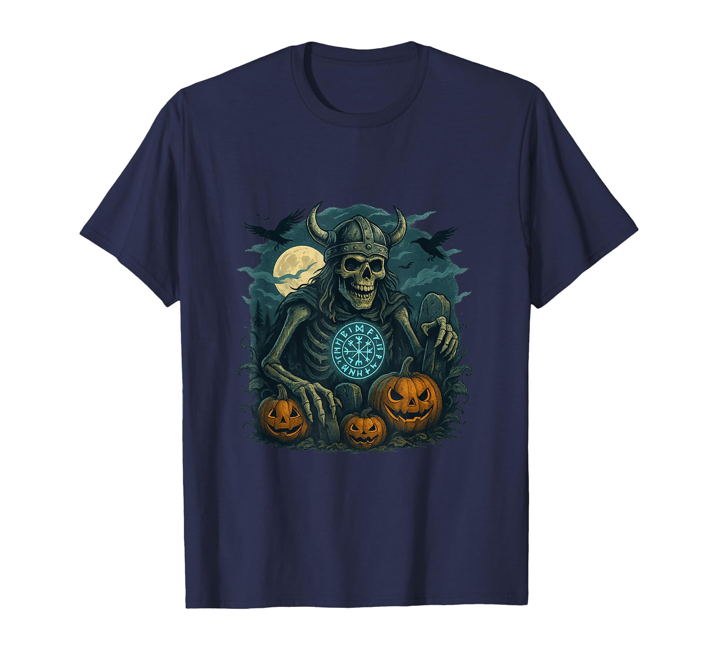 Viking Halloween Skeleton with Runes Design T-Shirt