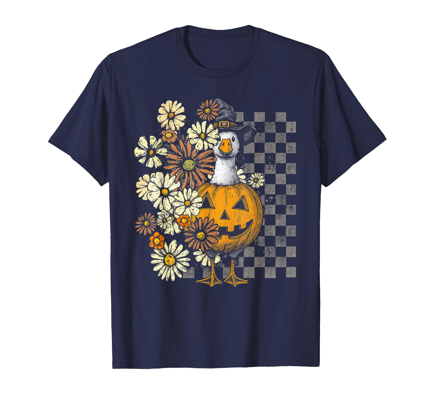 Vintage Floral Boho Silly Goose Pumpkin Cute Halloween Fall T-Shirt