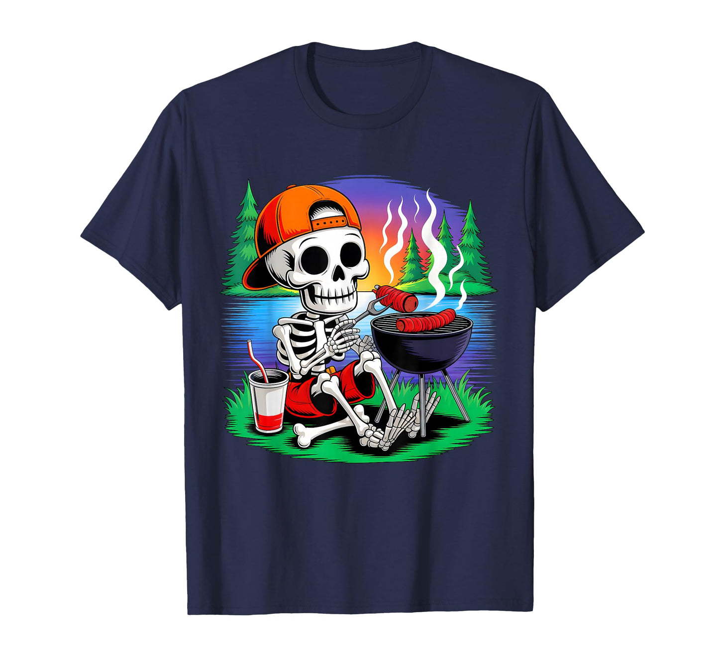 Skeleton BBQ Halloween Costume Funny BBQ Matching Family T-Shirt