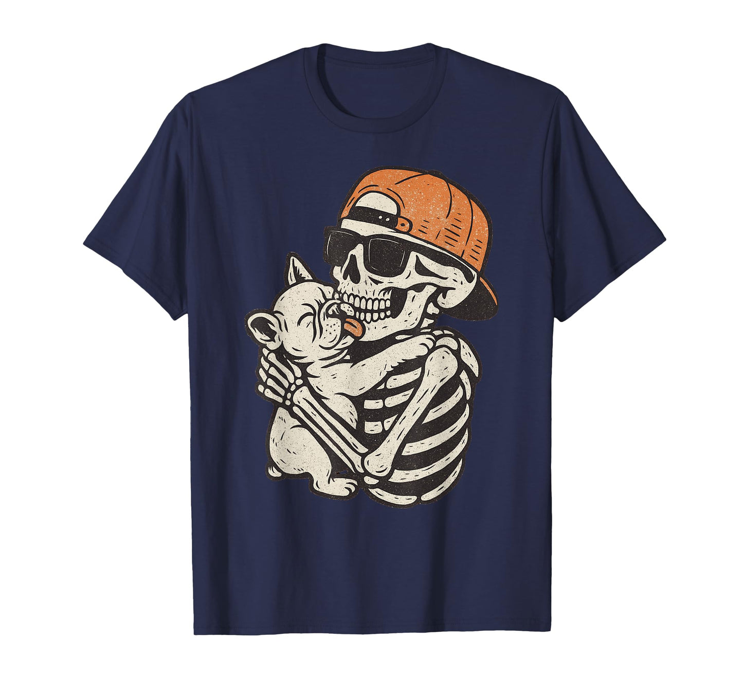 Skeleton Hugging French Bulldog Halloween Spooky Costume T-Shirt