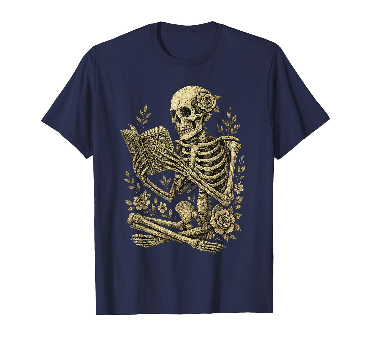 Skeleton Book Floral Skull Halloween Teacher Costume T-Shirt