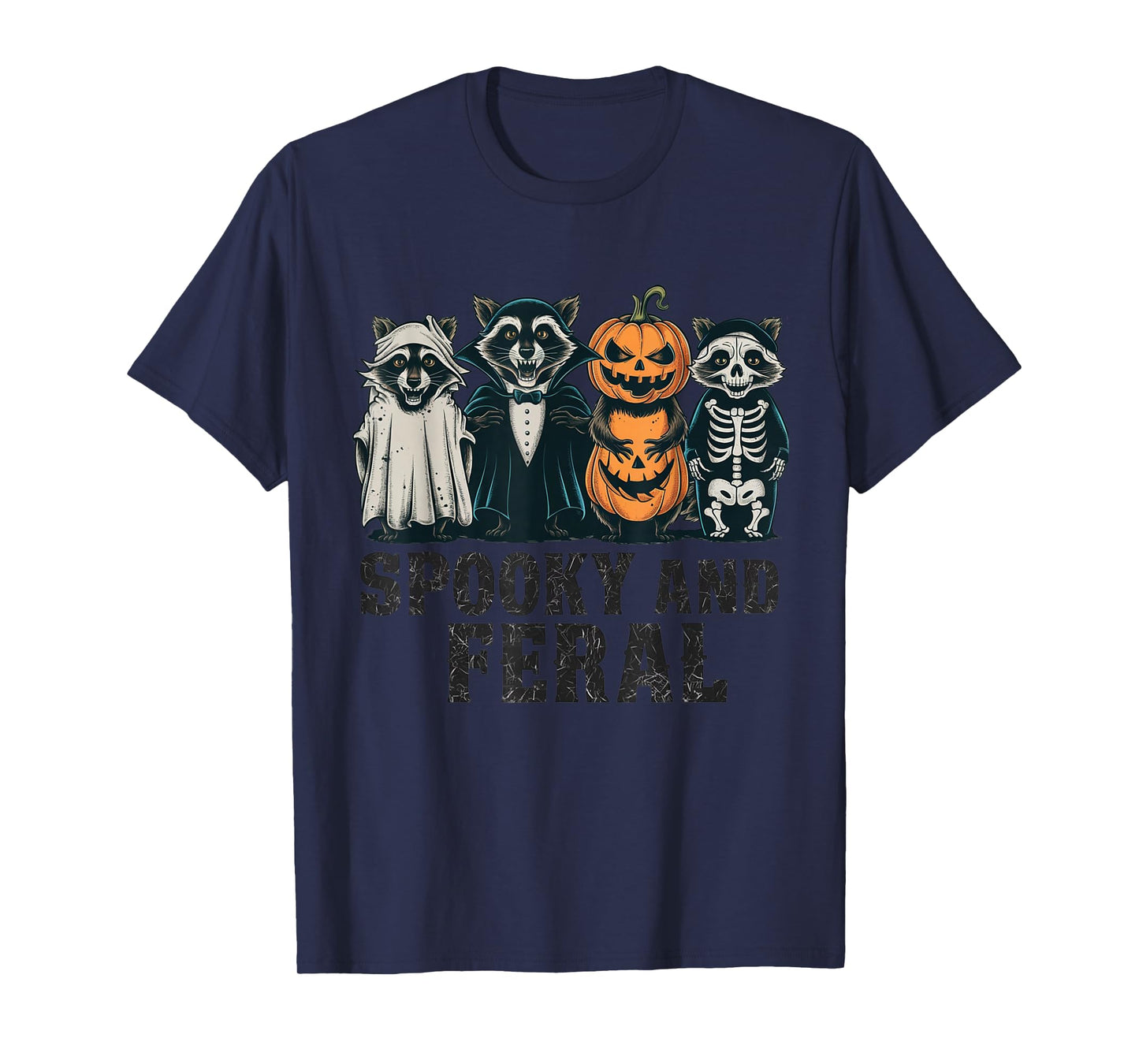 Spooky and Feral Raccoon Halloween Vintage Funny Costume T-Shirt