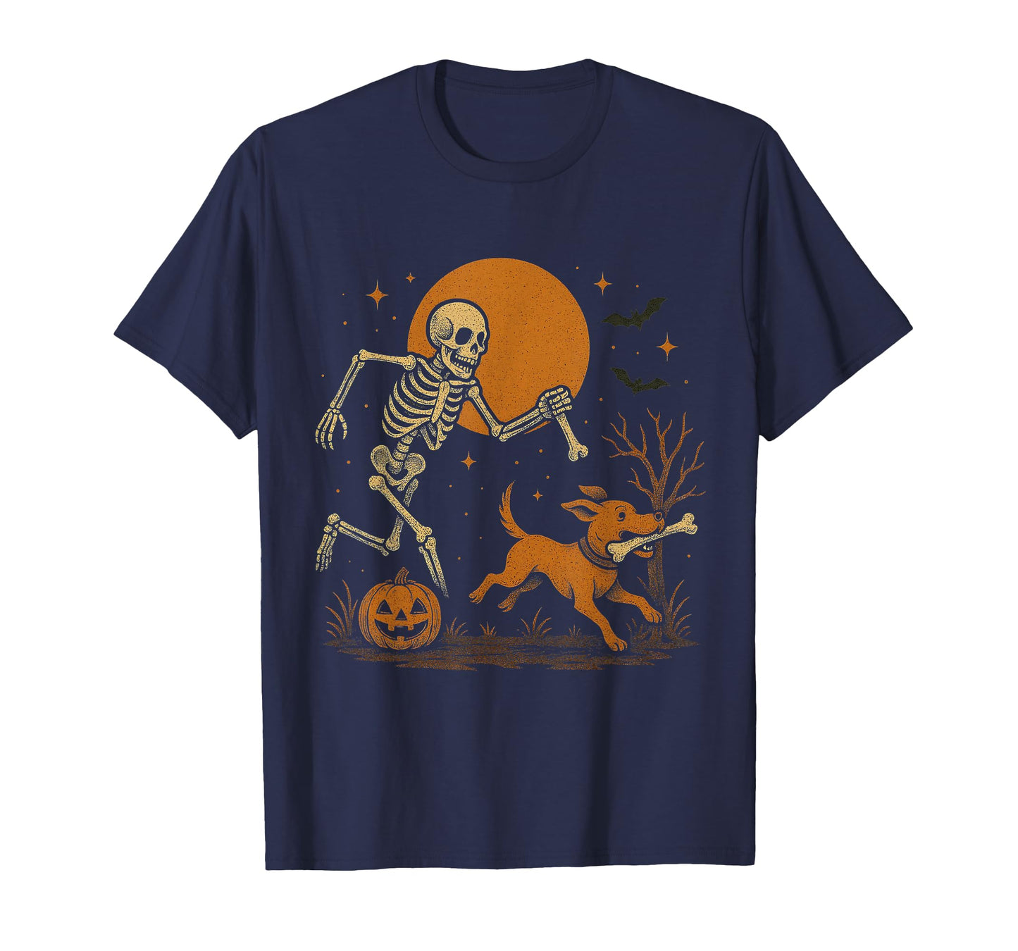 Skeleton Chasing Dog Funny Halloween Dog Mom Pet Lover Pug T-Shirt