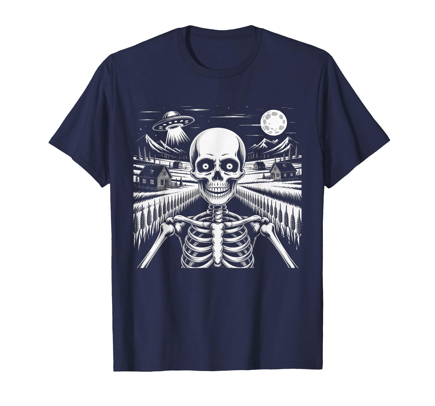 Spooky Skeleton Selfie with Spaceship Alien UFO Halloween T-Shirt