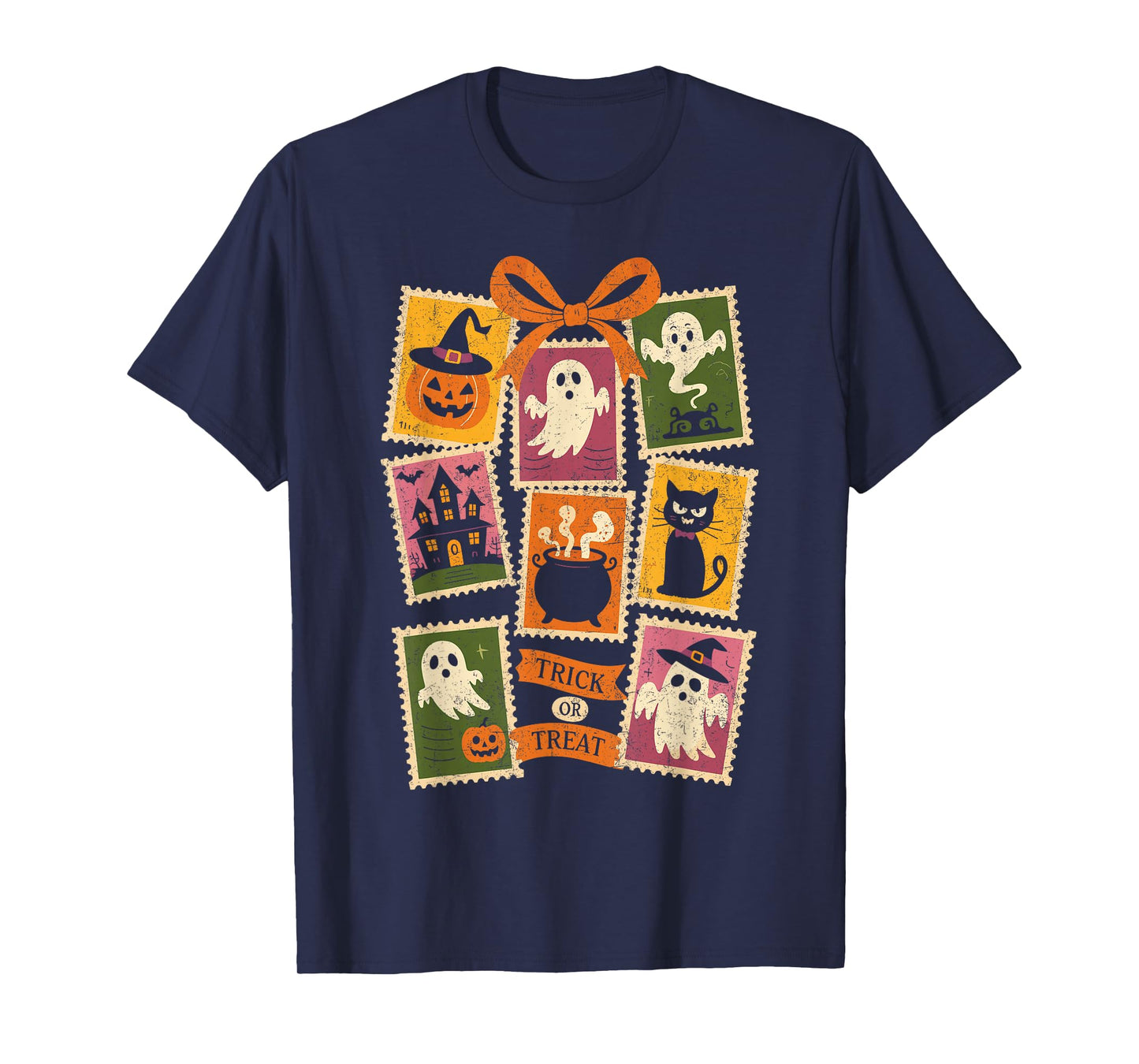 Halloween Stamps Spooky Pumpkin Ghost Cat Witch Skeleton T-Shirt
