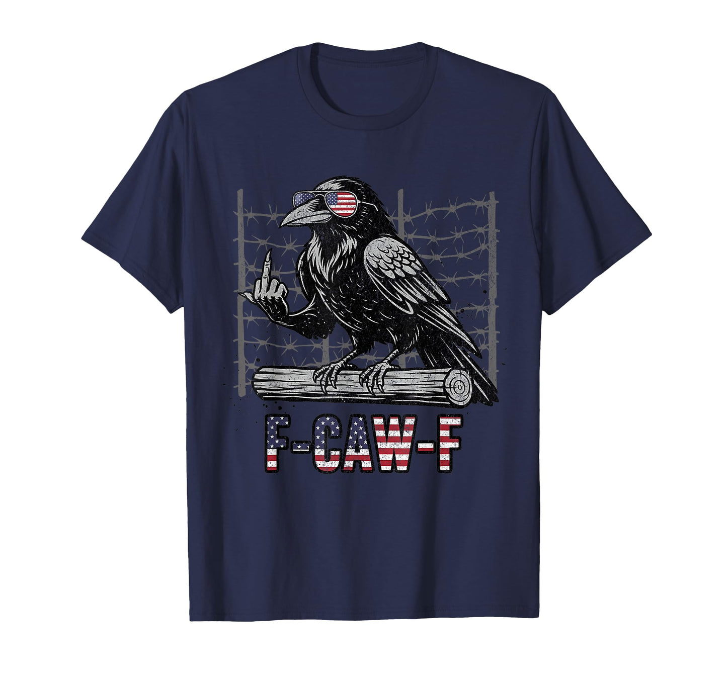Funny Crow F-Caw-F American Flag Sunglasses Raven Middle Fin T-Shirt