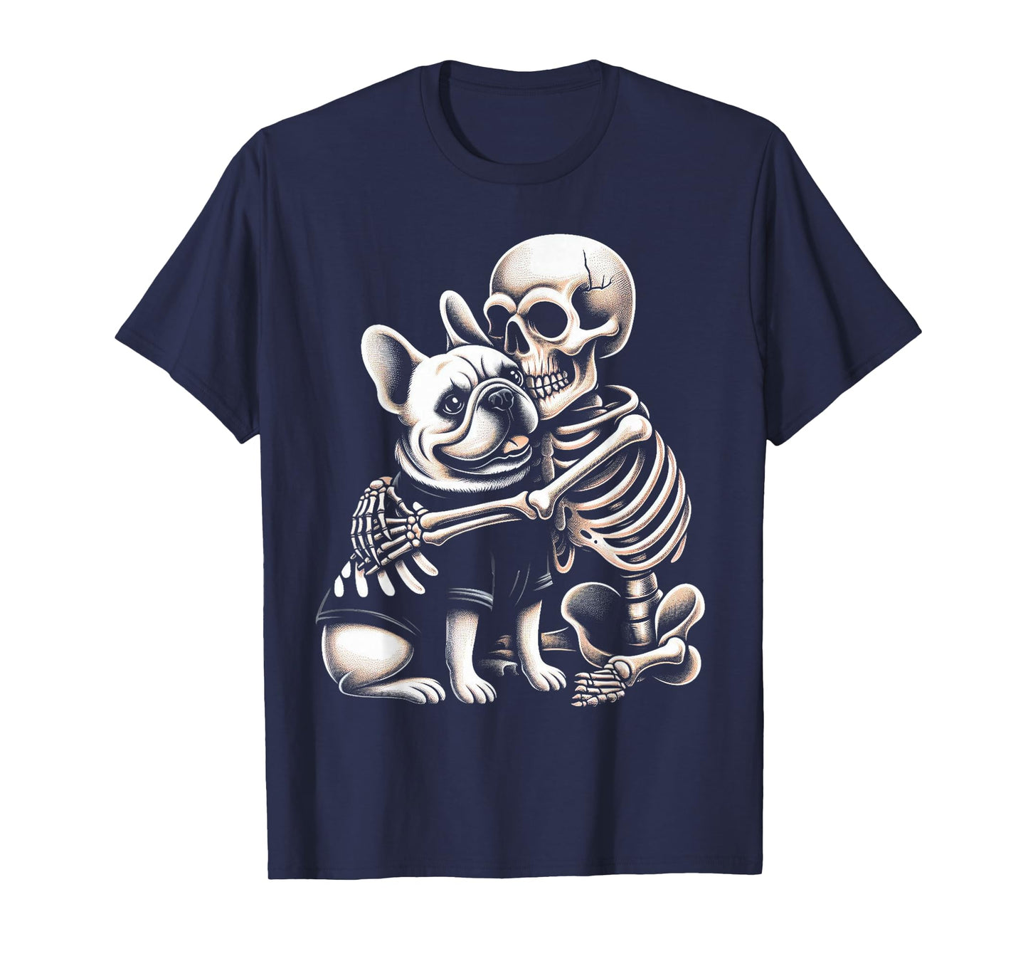 Skeleton Hugging French Bulldog Halloween Lover Mom Dad T-Shirt